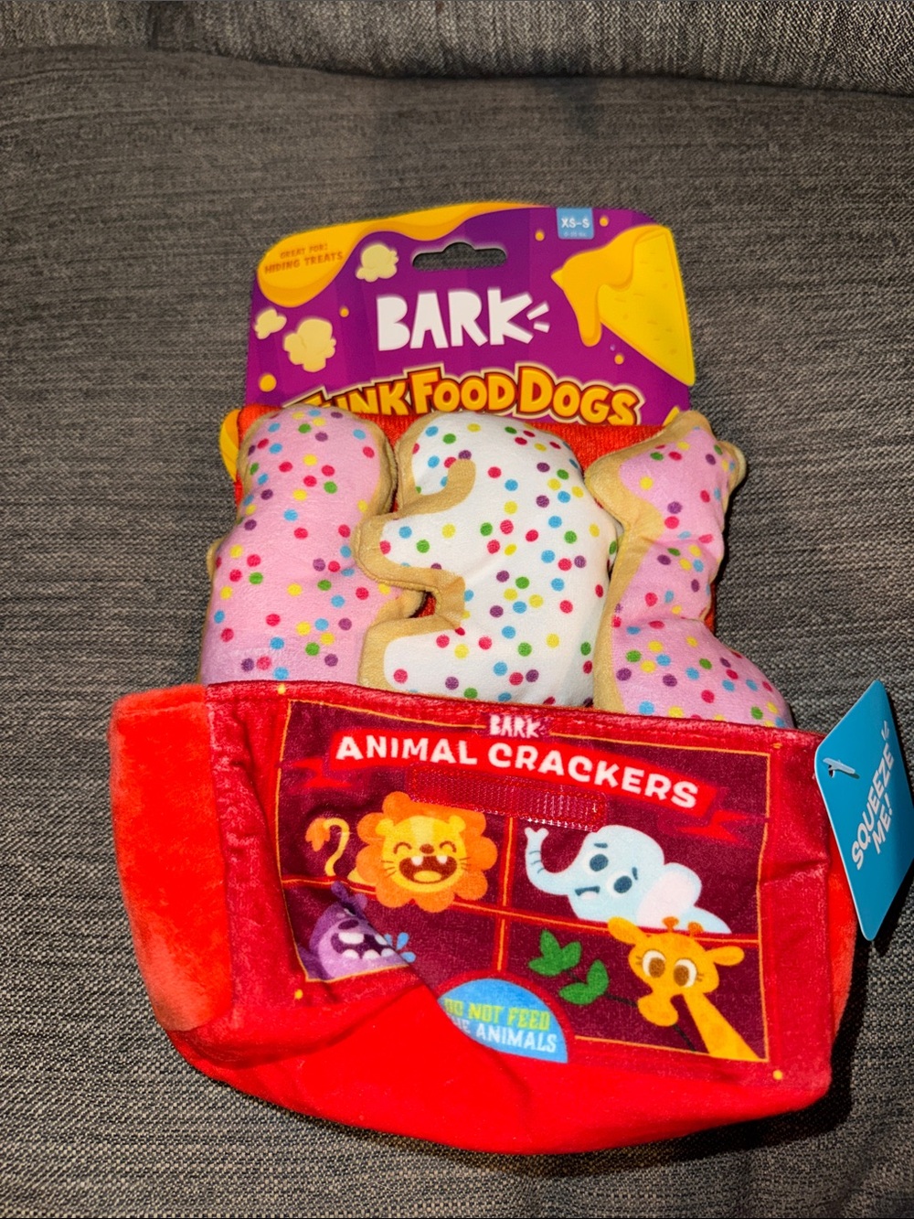 Bark Junk Food Dogs Animal Crackers Plush Dog Toy - Pink, White, Multicolor